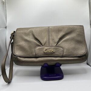 Coach metallic brown wristlet clutch EUC